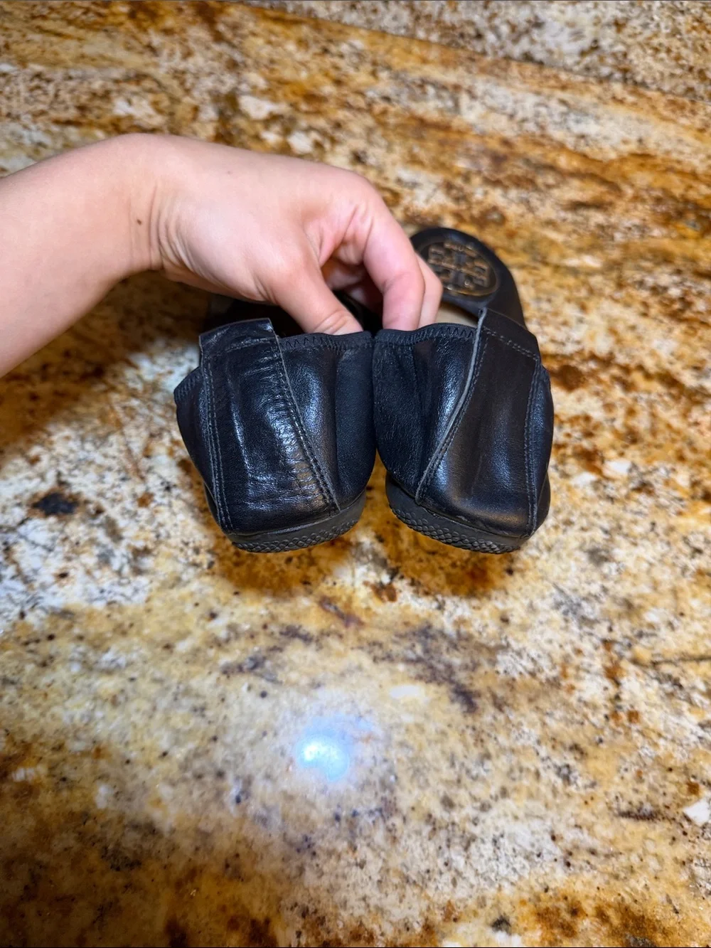 Tory Burch Black Leather Logo Ballet Flats